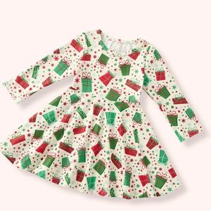 Festive Kids Dress with Gift Print